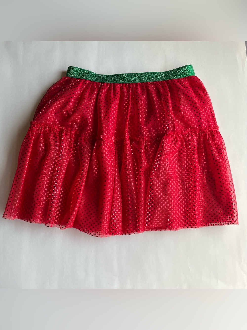Girls Christmas Red & Green Elastic Waist Christmas Skirt - Size M (7/8)